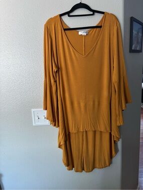 Dare 2b Stylish Plus 3X 4X Mustard Yellow Bell Sleeve High Low Lagenlook Top